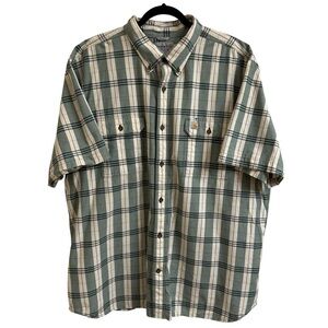 Carhartt Original Fit Mens Size 2XL XXL Green Tan Plaid Button Up Shirt Pocket